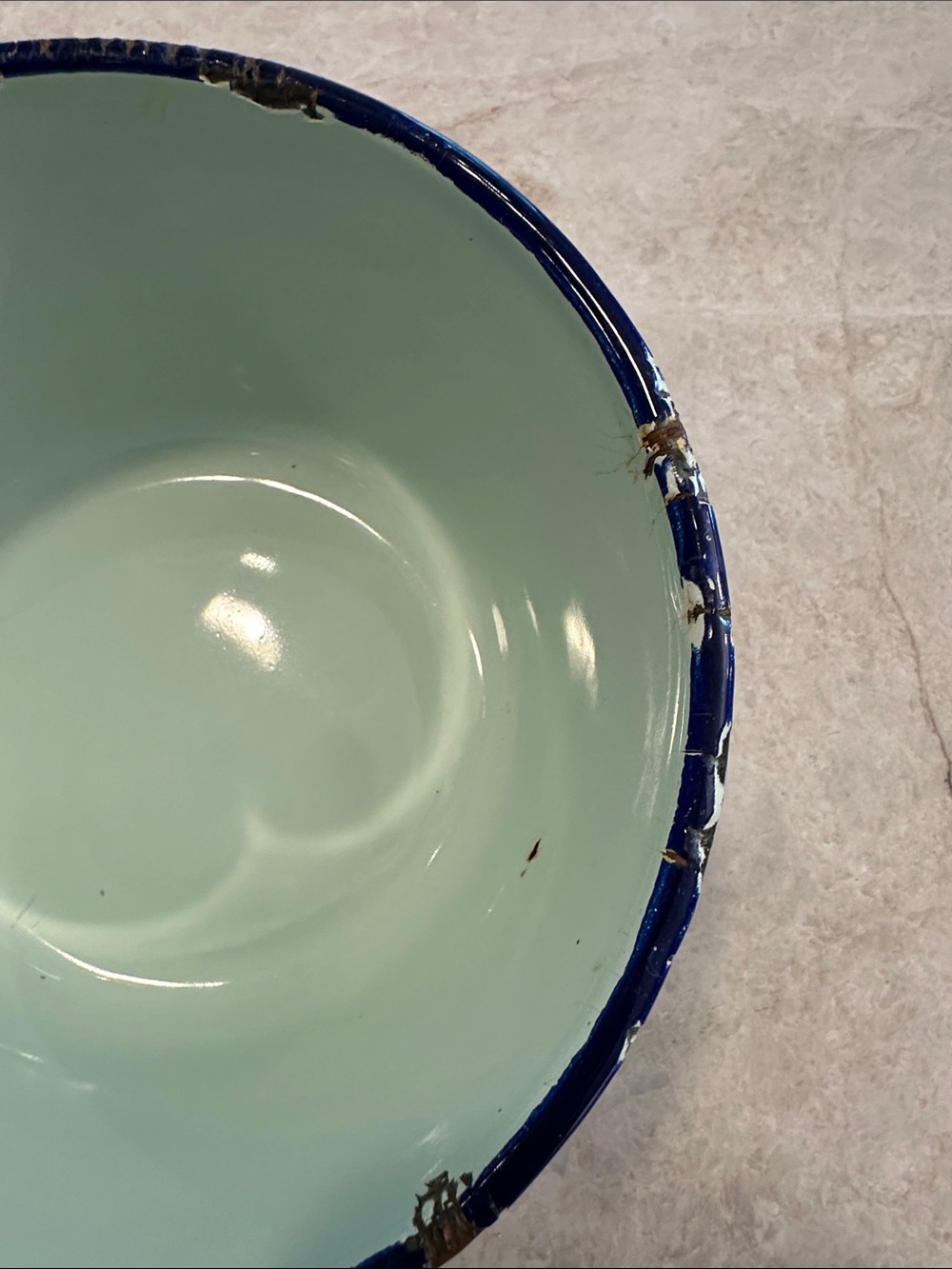 Vintage Blue Green Enamel Bowl Rustic Farmhouse Cottage